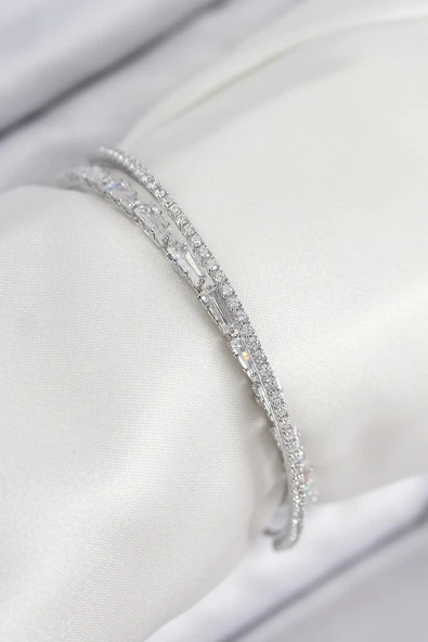 pilelistore Pirinç Zirkon Taşlı Su Yolu Model Gümüş Renk Kadın Bileklik - TJ-BB7882 ürün görseli 1