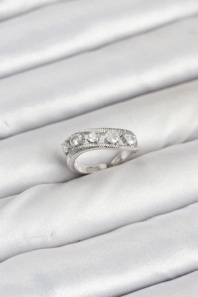 pilelistore Pirinç Gümüş Renk Zirkon Taşlı Kadın Yüzük - TJ-BYK3873