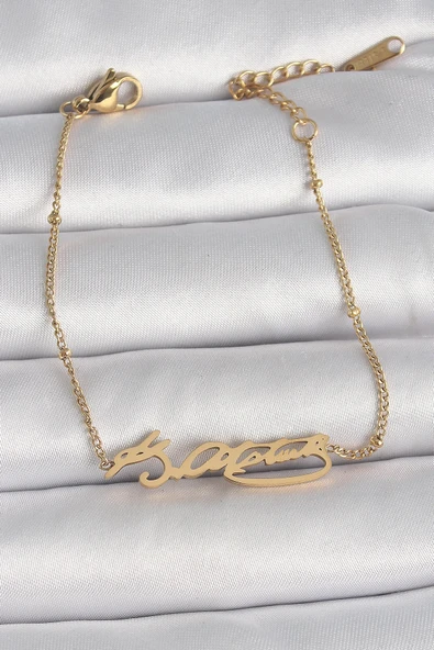 pilelistore 316L Çelik Gold Renk Atatürk İmza Model Kadın Bileklik - TJ-BB6659