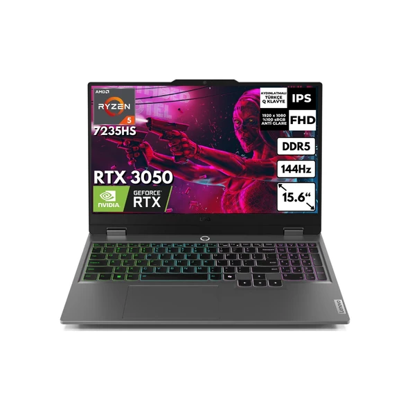 Loq 15ARP9 Ryzen 5-7235HS 32 GB 1 Tbssd 15.6" Fhd Freedos Gaming Notebook 83JC000PTR BT10 ürün görseli 1