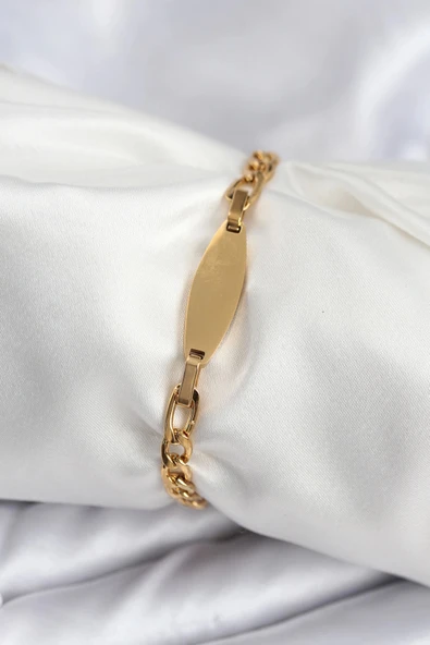 pilelistore 316L Çelik Gold Renk Oval Yazı Yazmaya Uygun Kadın Bileklik - TJ-BB7917 ürün görseli 1
