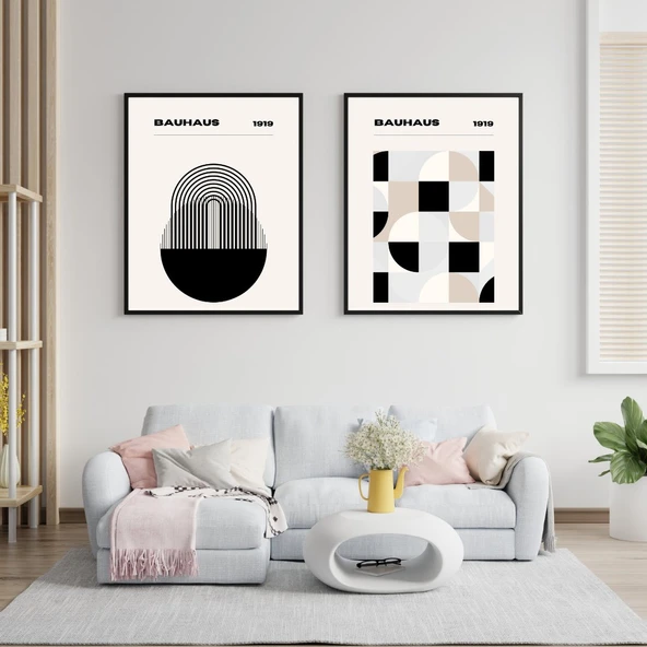 Bauhaus Minimalist Duvar Tablosu Çerçeveli 2'li Set Siyah Renk 30 x 42 Boyut/Ebat