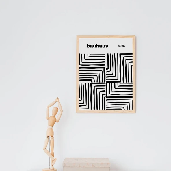Bauhaus Siyah Çizgiler Duvar Tablosu Çerçeveli 2'li Set Ahşap Renk 35 x 50 Boyut/Ebat - 3