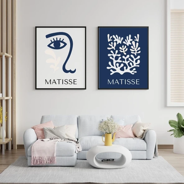 Mavinin Güzelliği Matisse Duvar Tablosu Çerçeveli 2'li Set Siyah Renk 30 x 42 Boyut/Ebat - 3