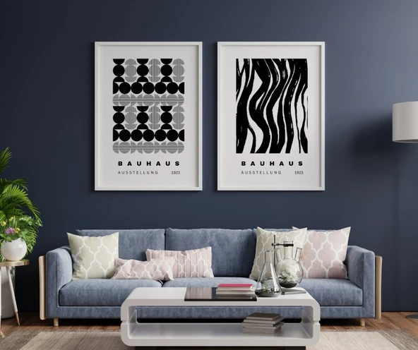 Siyah Beyaz Şekiller Duvar Tablosu Çerçeveli 2'li Set Beyaz Renk 21 x 30 Boyut/Ebat