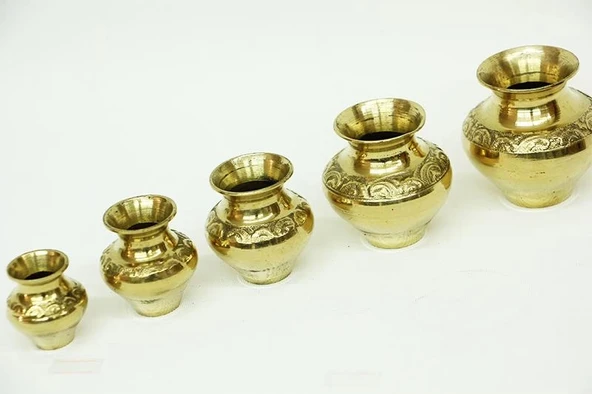 pilelistore Vazo Minik 5'li set Tamamı Pirinç Dekoratif Hediyelik - 4