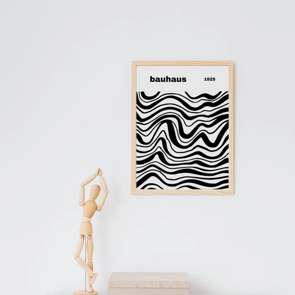 Bauhaus Siyah Çizgiler Duvar Tablosu Çerçeveli 2'li Set Ahşap Renk 21 x 30 Boyut/Ebat
