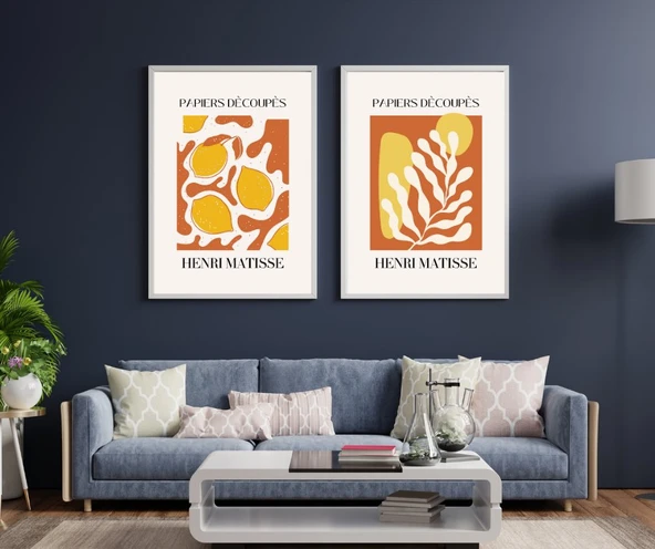 Henri Matisse Dekorları Duvar Tablosu Çerçeveli 2'li Set Beyaz Renk 21 x 30 Boyut/Ebat