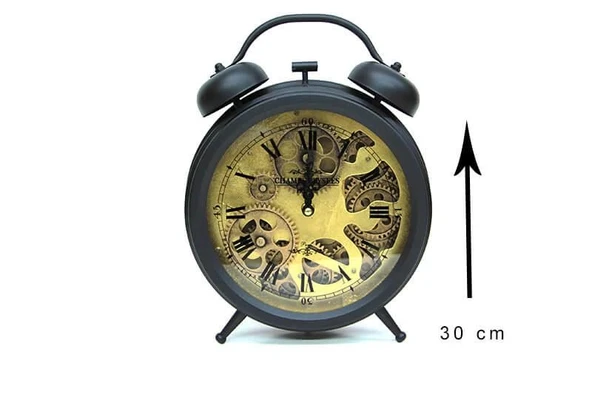 pilelistore Retro Masaüstü Metal Çarklı Saat Roma Rakamlı Köstek Modeli - 2