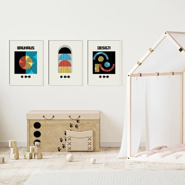 Bauhaus Gece Karanlığı Duvar Tablosu Çerçeveli 3'lü Set Beyaz Renk 30 x 42 Boyut/Ebat - 2