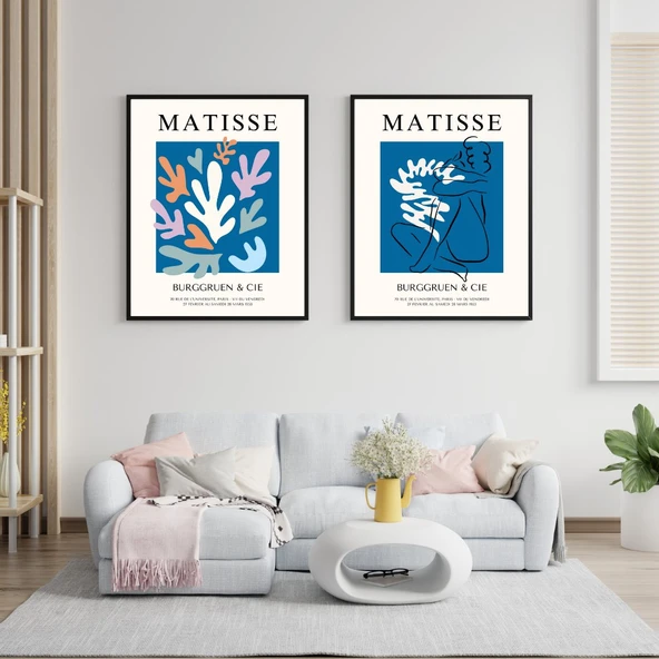 Mavinin Büyüsü Matisse  Duvar Tablosu Çerçeveli 2'li Set Siyah Renk 30 x 42 Boyut/Ebat ürün görseli