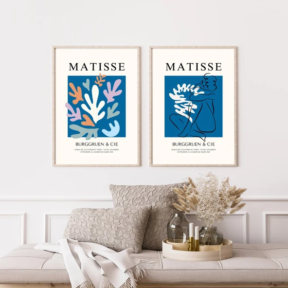 Mavinin Büyüsü Matisse  Duvar Tablosu Çerçeveli 2'li Set Ahşap Renk 21 x 30 Boyut/Ebat