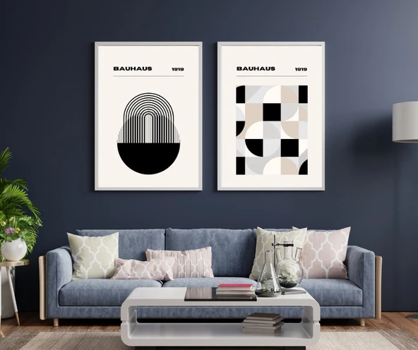 Bauhaus Minimalist  Duvar Tablosu Çerçeveli 2'li Set Beyaz Renk 21 x 30 Boyut/Ebat ürün görseli