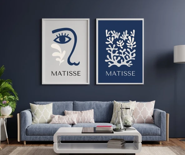 Mavinin Güzelliği Matisse Duvar Tablosu Çerçeveli 2'li Set Beyaz Renk 30 x 42 Boyut/Ebat ürün görseli
