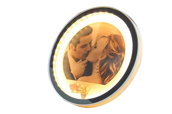 pilelistore Ayna Led li Çerçeve Led Işıklı Yuvarlak Fotoğraf Çerçevesi
