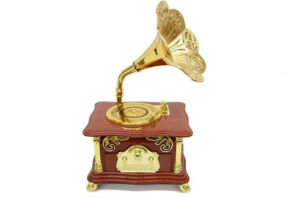 pilelistore Gramofon Ayaklı Müzikli Vintage Müzik Kutusu Hediyelik