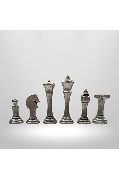 MC01 Metal Satranç Takımı - Doğal Ahşap Ceviz Tahta - El Yapımı Antik Metal Taşlar - 6