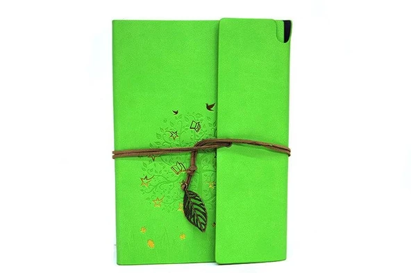 pilelistore Defter Deri Kaplı Ağaç Baskılı Hediyelik