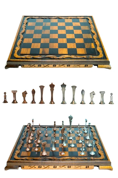MC44 Büyük Boy Metal Satranç Takımı – Gerçek Ceviz Tahta – El Yapımı Antik Taşlar 35x35cm - 4
