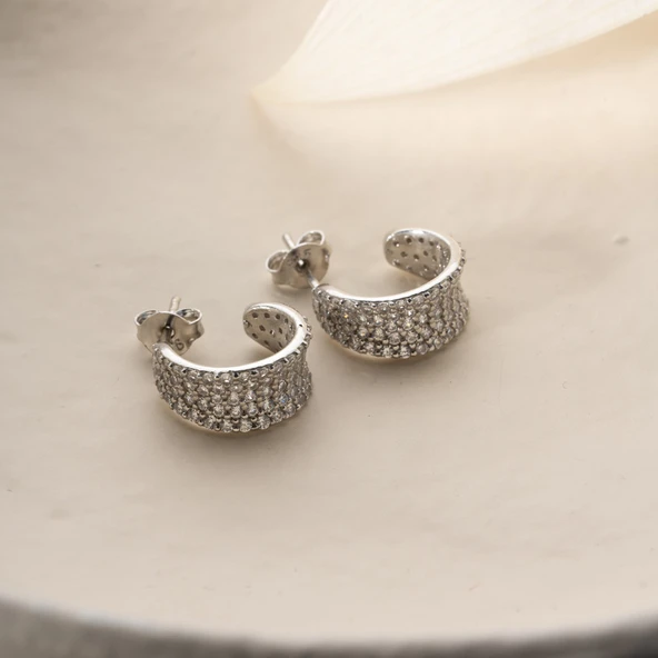 925 Ayar Gümüş Kadın Taşlı Halka Küpe - Resim 2