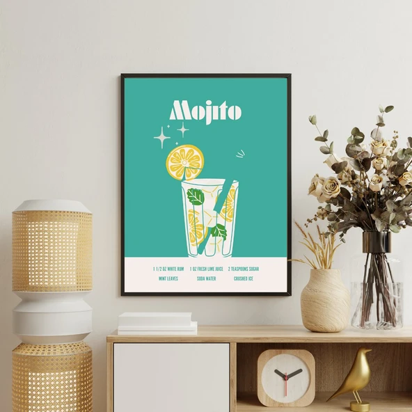 Renkli Kokteyler Duvar Tablosu Çerçeveli 3'lü Set Siyah Renk 35 x 50 Boyut/Ebat - 3