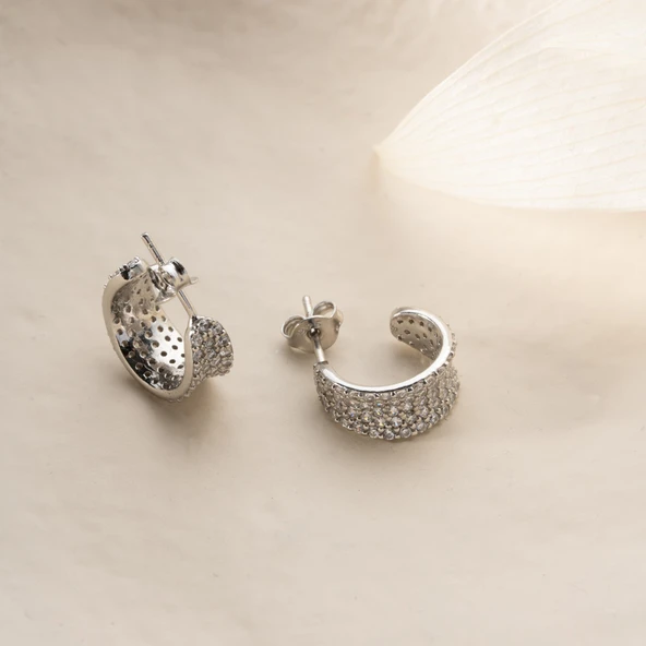 925 Ayar Gümüş Kadın Taşlı Halka Küpe - Resim 4