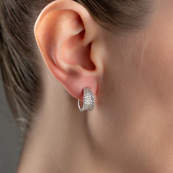 925 Ayar Gümüş Kadın Taşlı Halka Küpe - Resim 3