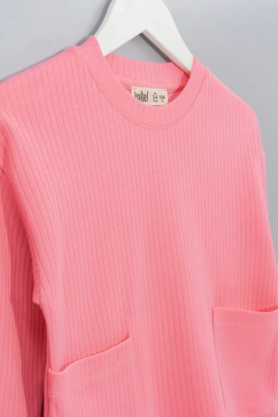 Fitilli Cepli Toz Pembe Kız Çocuk Pijama Takımı - Resim 3