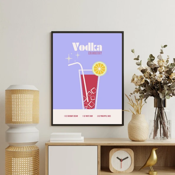 Renkli Kokteyler Duvar Tablosu Çerçeveli 3'lü Set Siyah Renk 30 x 42 Boyut/Ebat - 4
