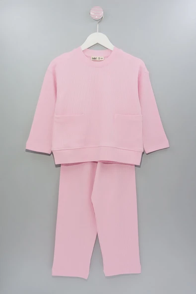 Fitilli Cepli Toz Pembe Kız Çocuk Pijama Takımı - Resim 9