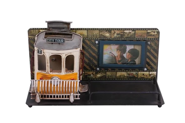 pilelistore Dekoratif Metal Kalemlik Çerçeveli Tramvay Temalı Hediyelik