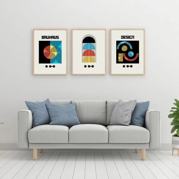 Bauhaus Gece Karanlığı Duvar Tablosu Çerçeveli 3'lü Set Ahşap Renk 35 x 50 Boyut/Ebat ürün görseli