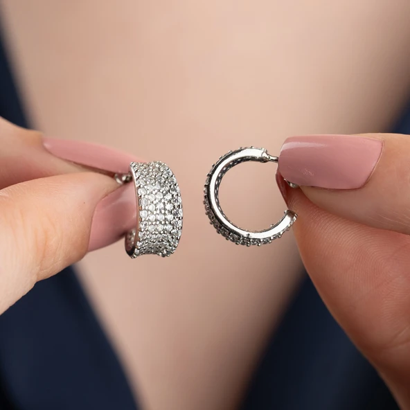 925 Ayar Gümüş Kadın Taşlı Halka Küpe - Resim 5