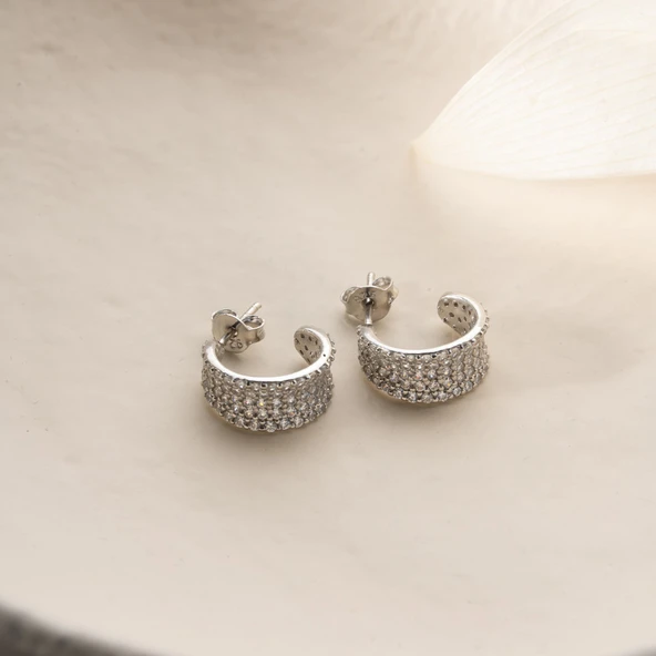 925 Ayar Gümüş Kadın Taşlı Halka Küpe - Resim 6