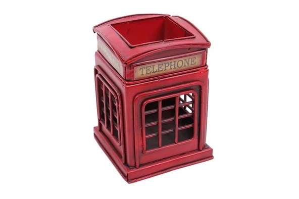 pilelistore Dekoratif Metal Londra Telefon Kulübesi Kalemlik Vintage Hediyelik