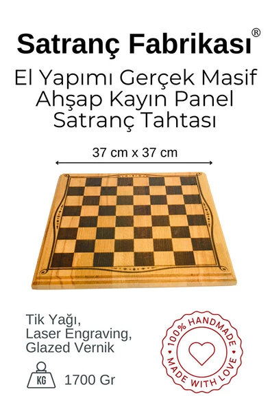 MC46 Büyük Boy Metal Satranç Takımı 37x37cm Doğal Ahşap Kayın Tahta – El Yapımı Antik Metal Taşlar - 4