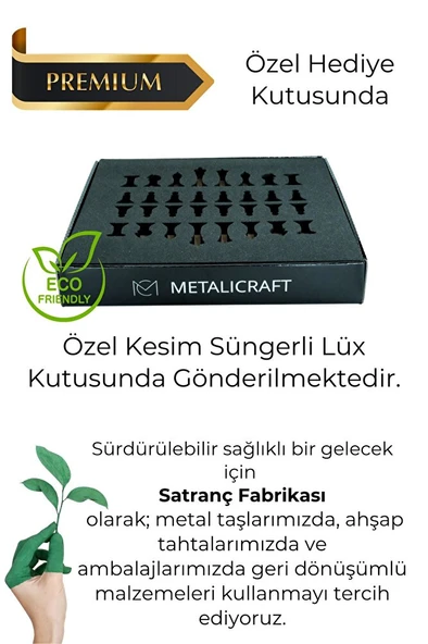 MC53 Satranç Takımı | El Yapımı Gerçek Ceviz Ağacı Satranç Tahtası | Antik Metal Satranç Taşları - 6