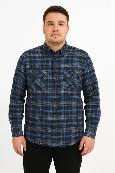 Kaşmir Büyük Beden Klasik Çift Cepli Erkek Gömlek - 7394 - 8