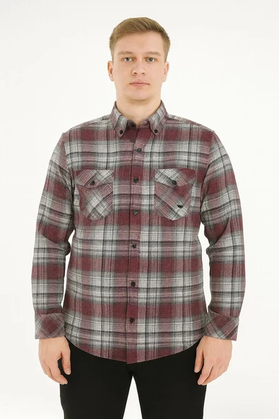 Kaşmir Büyük Beden Klasik Çift Cepli Erkek Gömlek - 7394 - 6