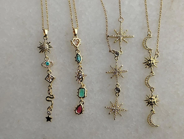 Beyaz Taş Sembol  Gold Çelik Y Kolye Aksesuar Şık Takı - 4