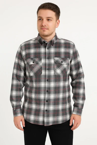 Kaşmir Büyük Beden Klasik Çift Cepli Erkek Gömlek - 7394