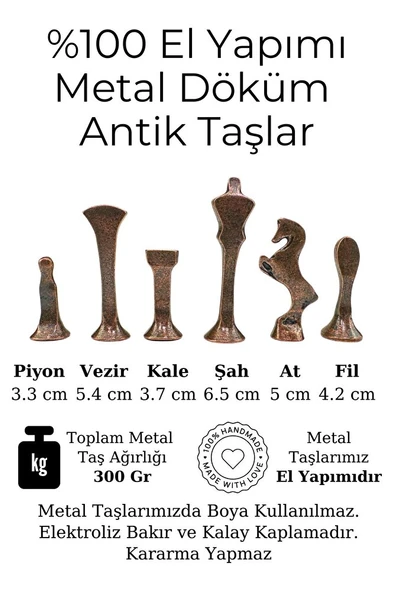MC53 Satranç Takımı | El Yapımı Gerçek Ceviz Ağacı Satranç Tahtası | Antik Metal Satranç Taşları - 5