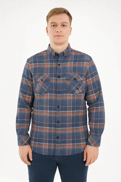 Kaşmir Büyük Beden Klasik Çift Cepli Erkek Gömlek - 7394 - 5