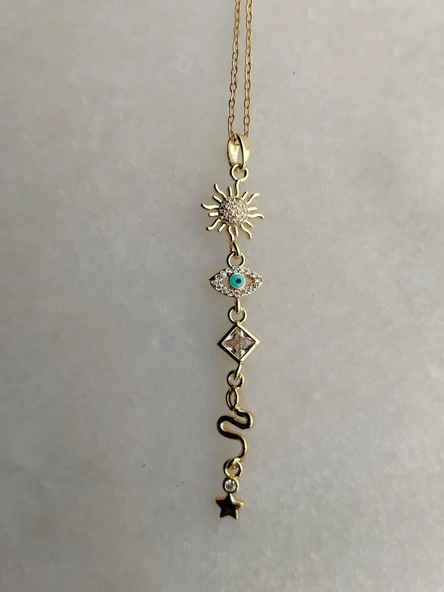 Beyaz Taş Sembol  Gold Çelik Y Kolye Aksesuar Şık Takı