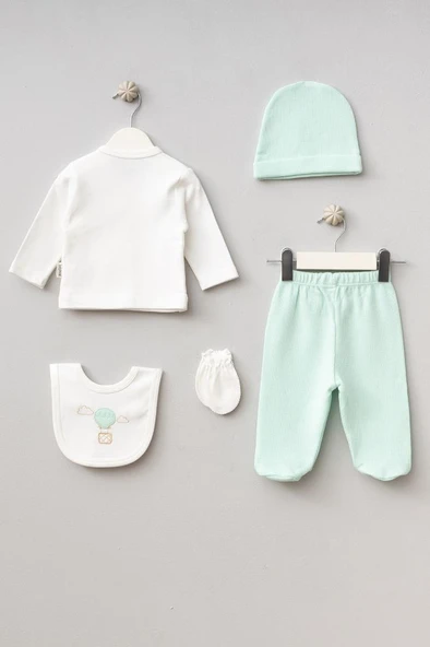 Bebitof %100 Pamuk Balonlu Tavşan Desenli 5 Parça Yenidoğan Hastane Çıkışı Zıbın Seti BBTF.SYSL.20119 - 5