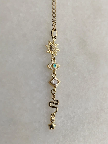 Beyaz Taş Sembol  Gold Çelik Y Kolye Aksesuar Şık Takı - 2