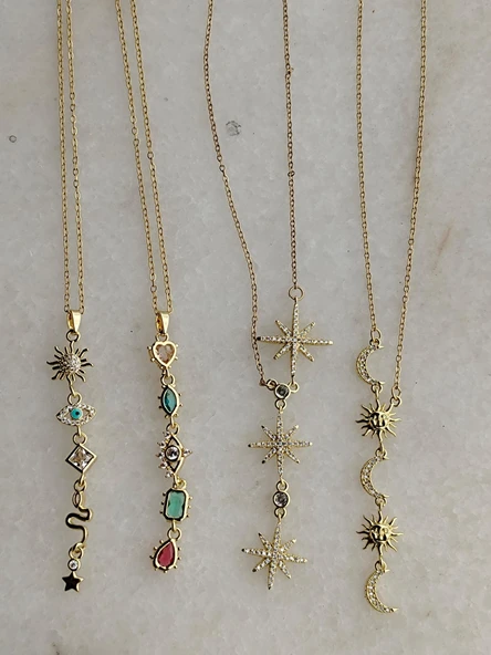 Beyaz Taş Sembol  Gold Çelik Y Kolye Aksesuar Şık Takı - 5