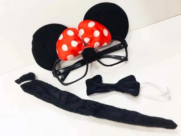 pilelistore Parti Malzemeleri Minnie Mouse Gözlüğü Papyonu Kuyruğu Seti