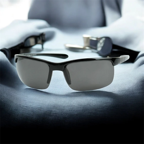 Di Caprio DC4028BLACK Siyah Oval Esnek Yarım Çerçeve Polarize Camlı Erkek Güneş Gözlüğü