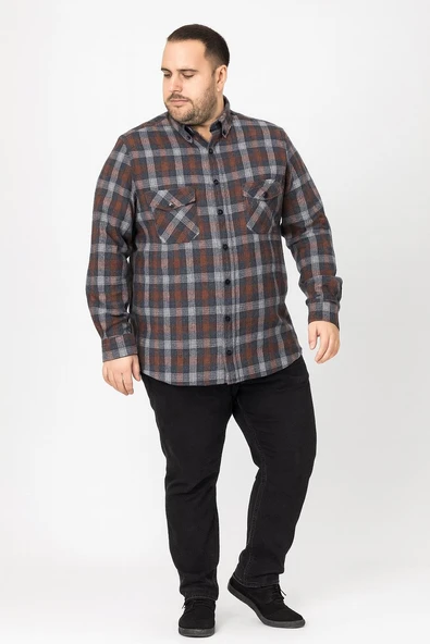 Kaşmir Büyük Beden Klasik Çift Cepli Erkek Gömlek - 7395 - 7